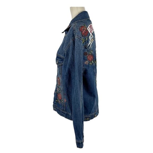 Zara Denim Embroidered Love Roses Oversized Jeans Denimwear Jacket Size Small - Picture 9 of 16
